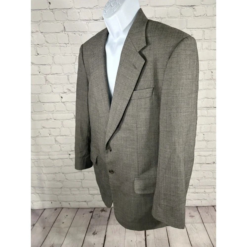 VTG Alan Lebow Black White Herringbone Worsted Wool Aragon Jacket Blazer 42R